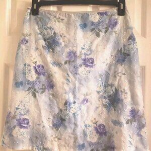 Exact Change Pastel Light Blue Floral Embroidered Lined Mini Skirt Size 11 Y2K